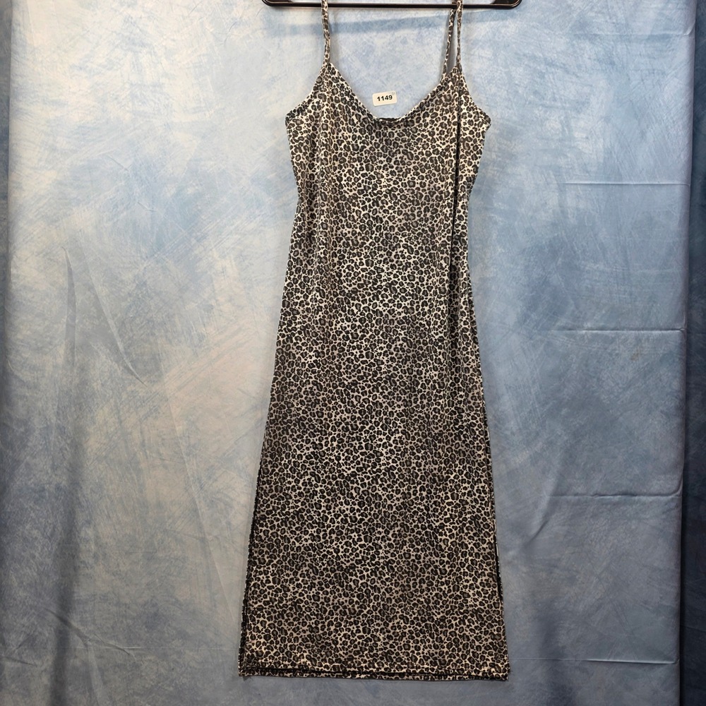 PrettyLittleThing Womens Leopard Print Midi Slip Dress Grey Black Size US 2
